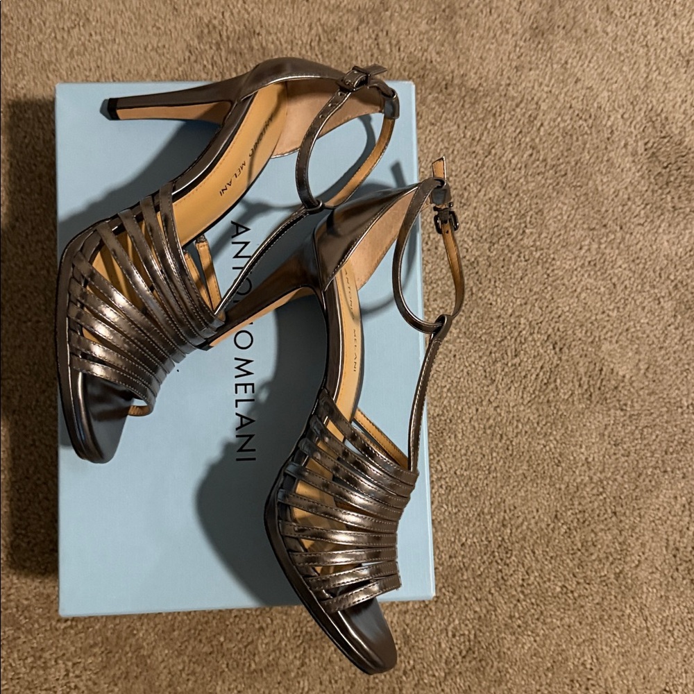 ANTONIO MELANI Women's Silver Strappy Heels - Picture 2 of 5